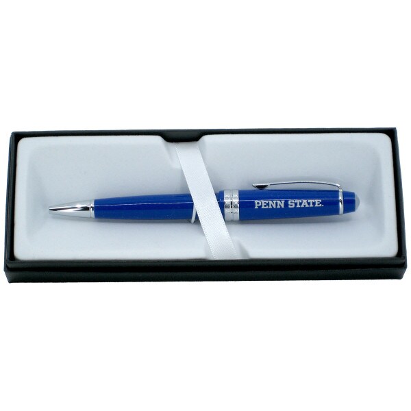 blue Cross pen with engraved Penn State and silver trim